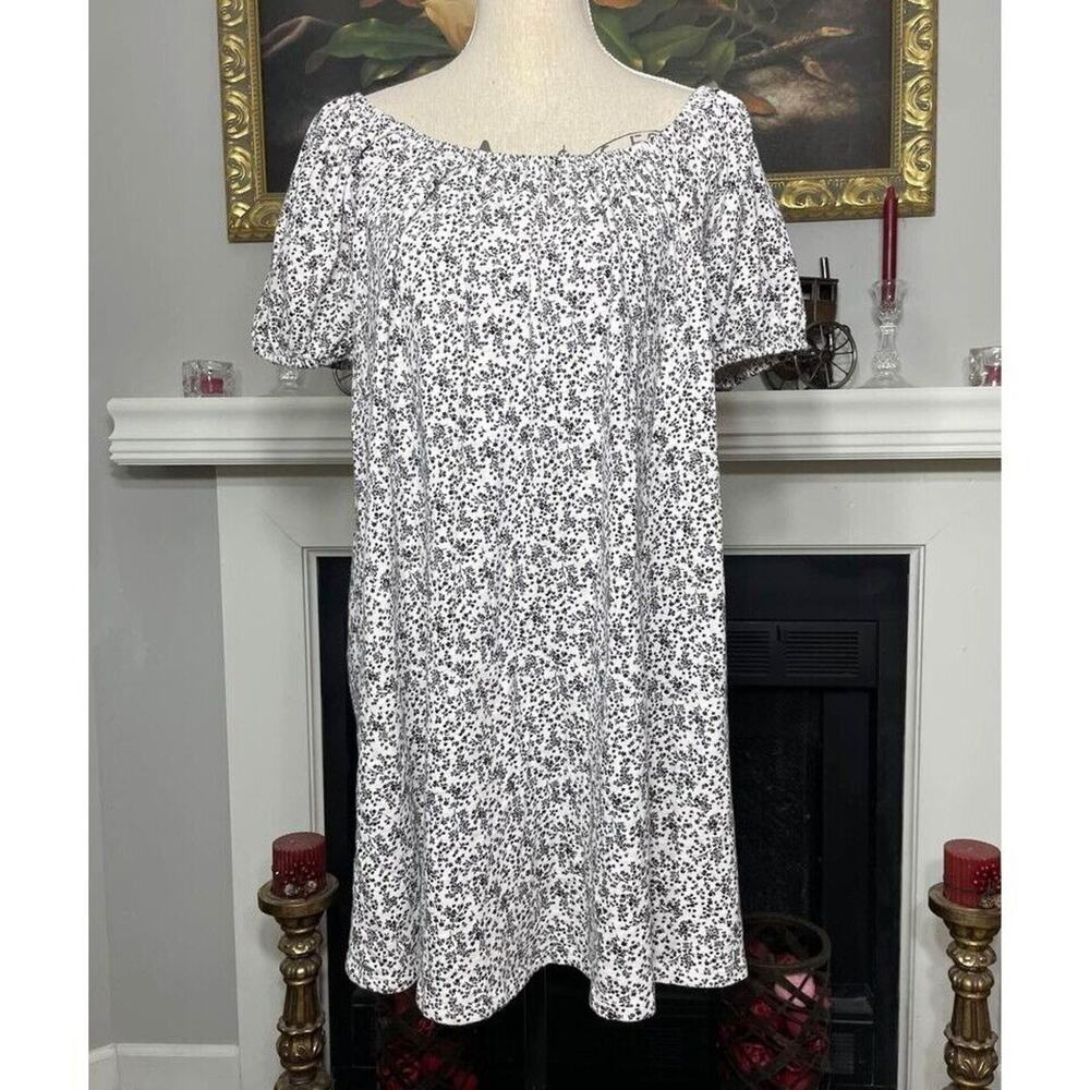 American Eagle Womens Floral Mini Dress Black Ivory Short Puff Sleeve Medium